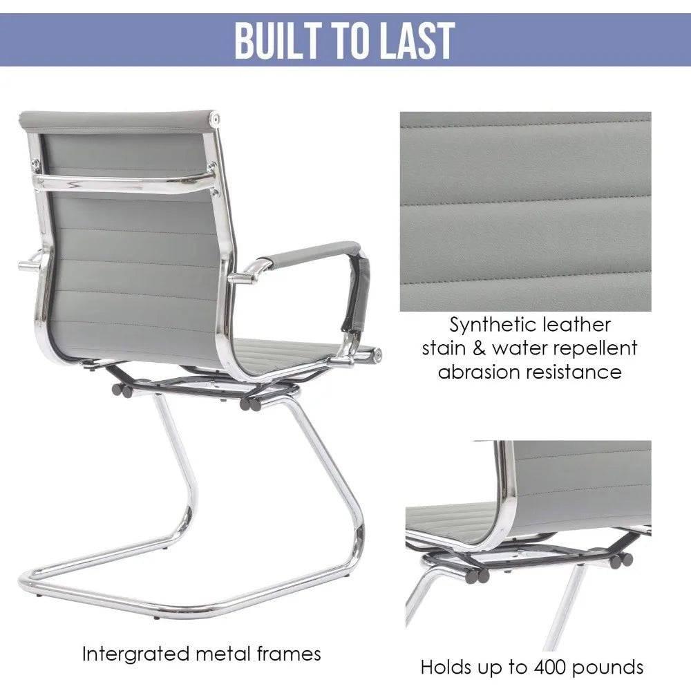 Ergonomic Leather Reception Chairs with Sled Base for Office and Conference Rooms - Platinum-Level Office Chairs