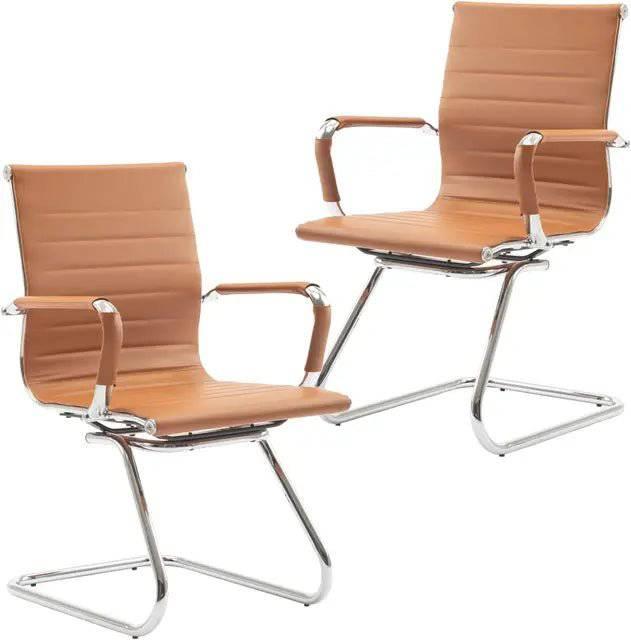 Ergonomic Leather Reception Chairs with Sled Base for Office and Conference Rooms - Platinum-Level Office Chairs