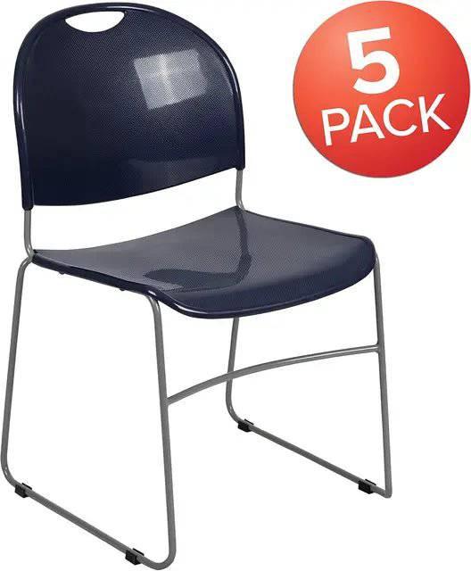 Hercules Series Ergonomic Ultra-Compact Stacking Chairs for Events and Waiting Areas, Set of 5 with Contoured Seats - Platinum-Level Office Chairs