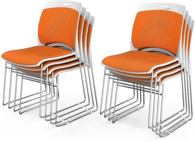 Ergonomic Orange Stackable Office Chairs Set of 8 with Metal Sled Base and Padded Seats - Platinum-Level Office Chairs