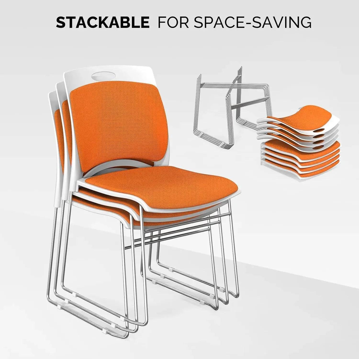 Ergonomic Orange Stackable Office Chairs Set of 8 with Metal Sled Base and Padded Seats - Platinum-Level Office Chairs