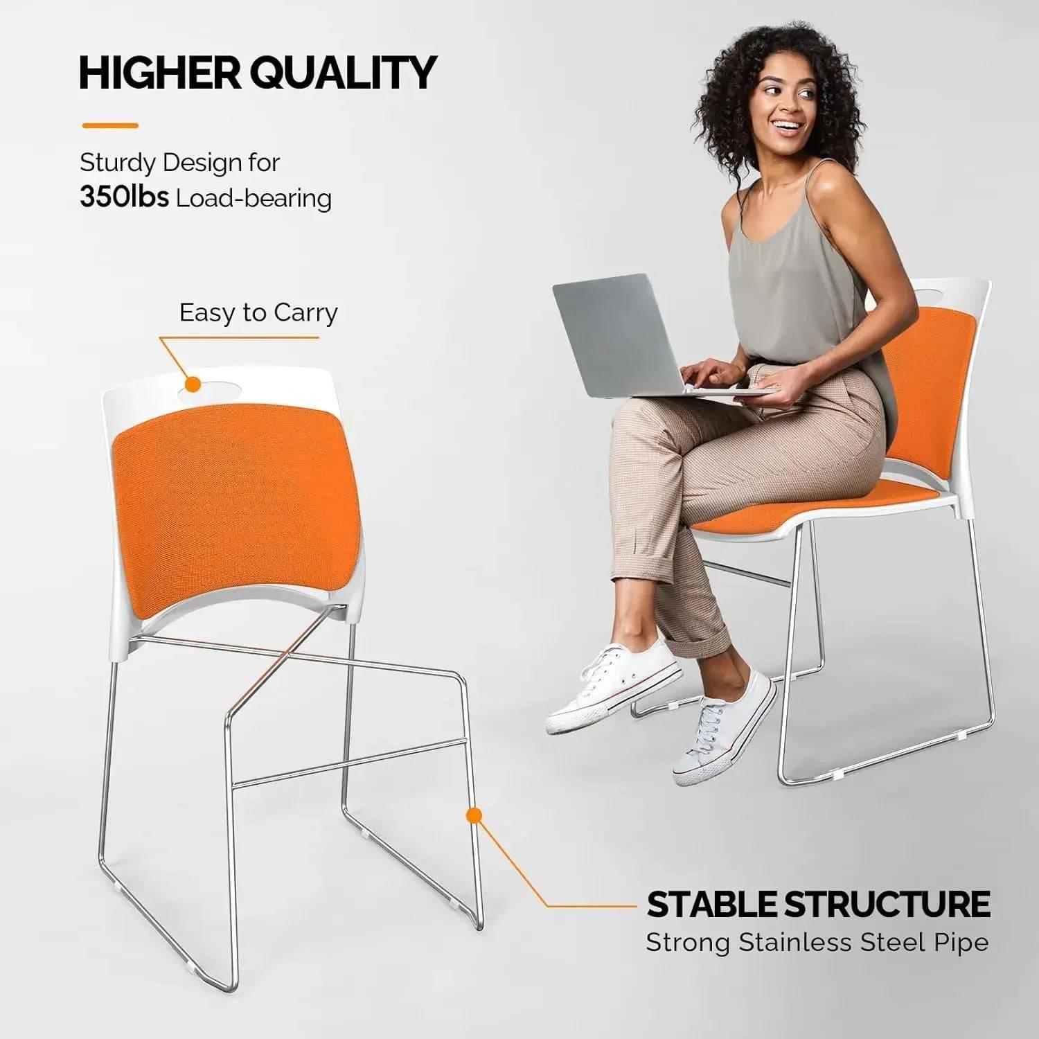 Ergonomic Orange Stackable Office Chairs Set of 8 with Metal Sled Base and Padded Seats - Platinum-Level Office Chairs
