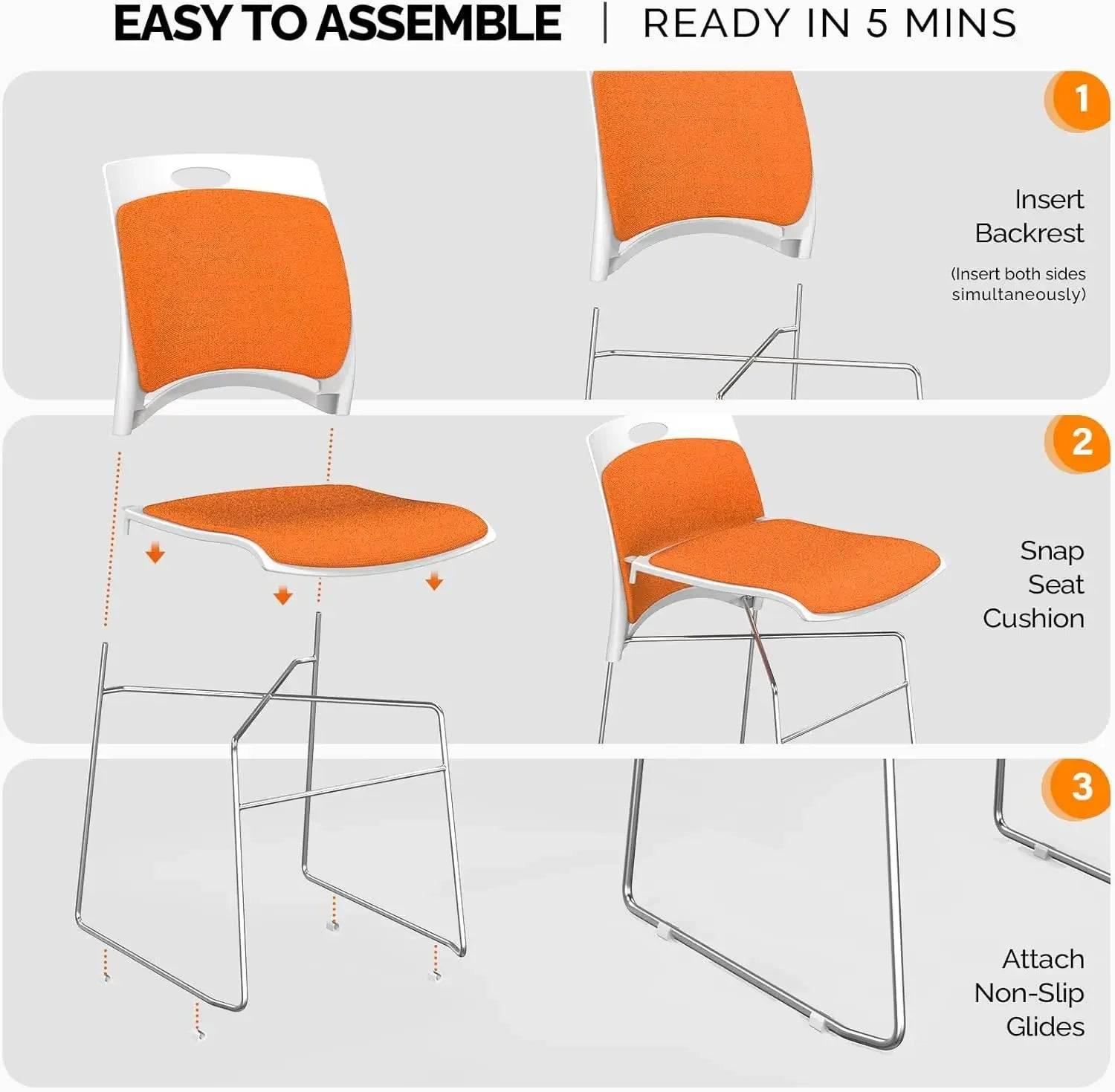 Ergonomic Orange Stackable Office Chairs Set of 8 with Metal Sled Base and Padded Seats - Platinum-Level Office Chairs