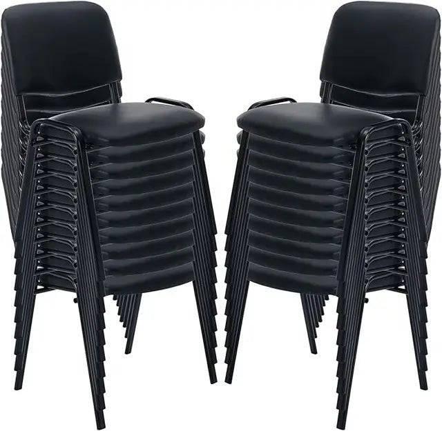 Ergonomic Black Stackable Conference Chairs Set of 20, PU Leather Reception Seating with Supportive Design - Platinum-Level Office Chairs