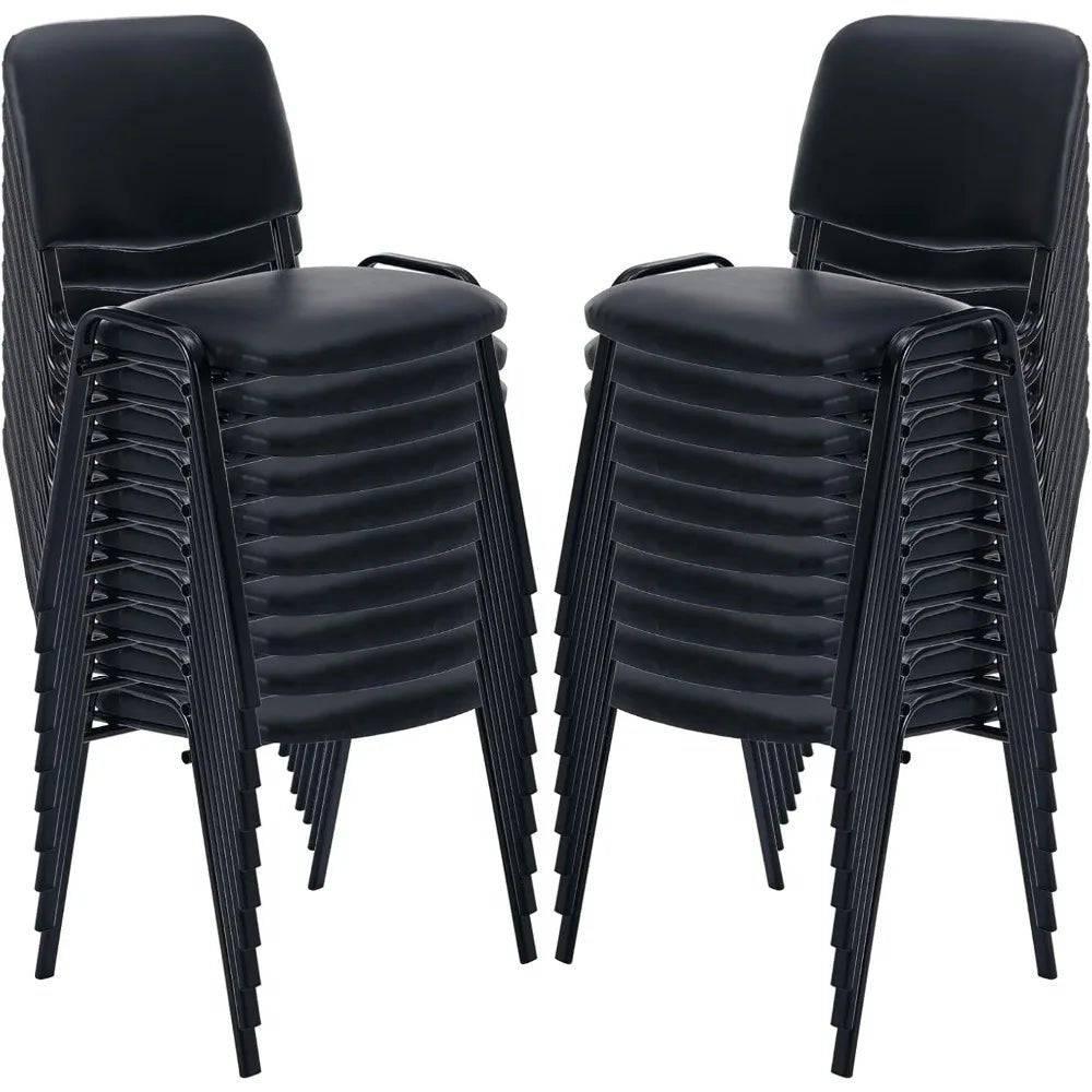 Ergonomic Black Stackable Conference Chairs Set of 20, PU Leather Reception Seating with Supportive Design - Platinum-Level Office Chairs