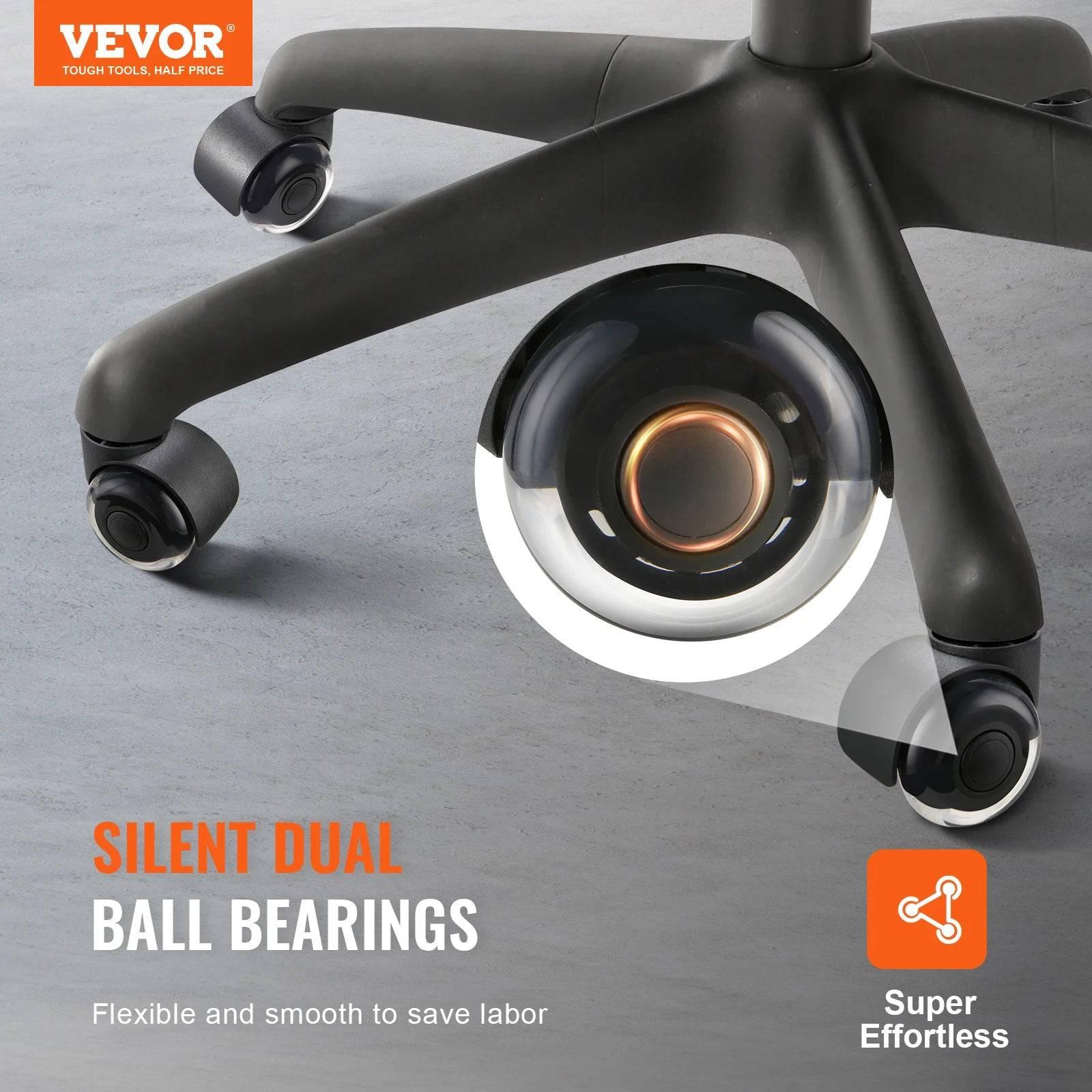 VEVOR Universal Office Chair Replacement Wheels - Set of 5 Dual Ball Bearing Casters for Hardwood and Carpeted Floors - Platinum-Level Office Chairs