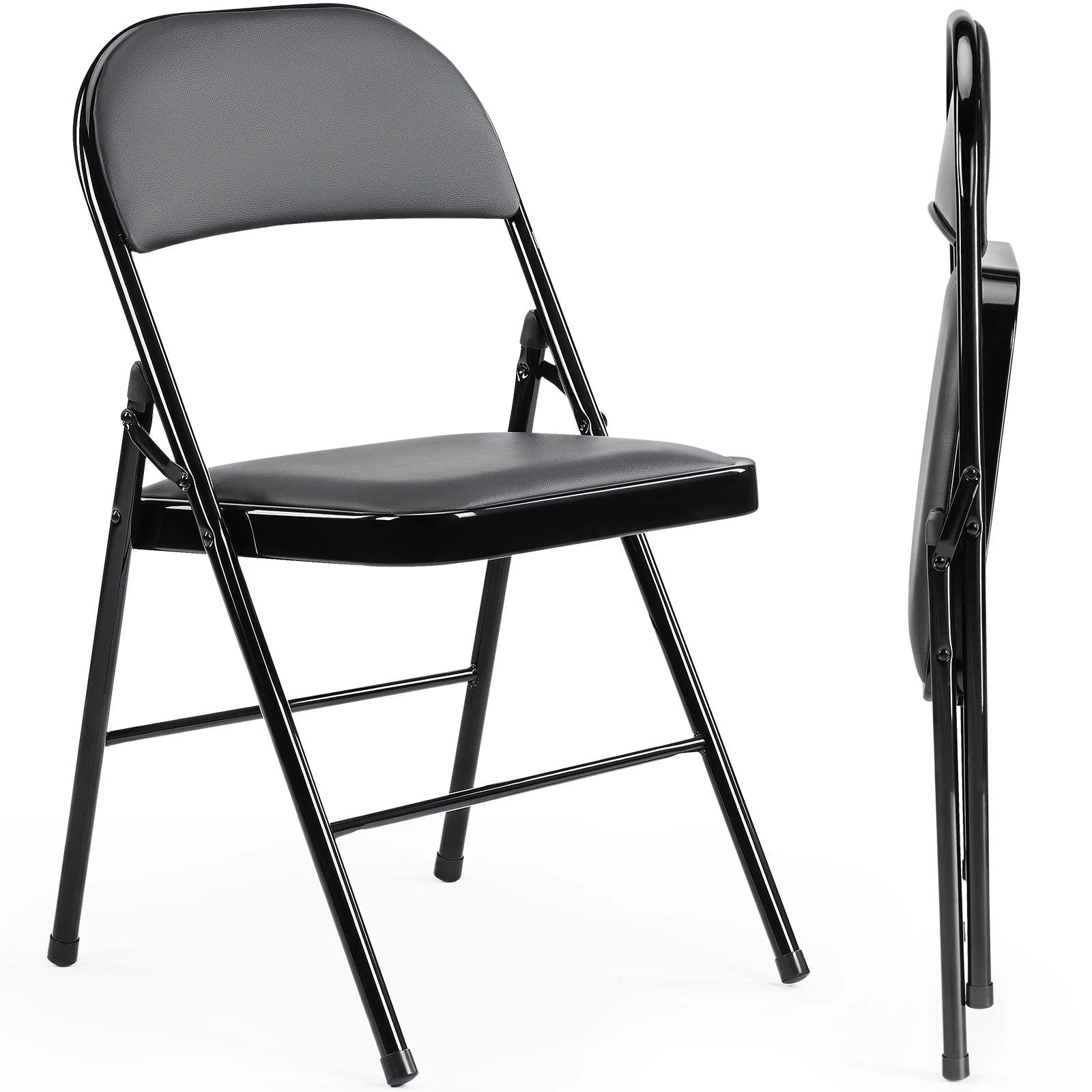 JHK Leather Padded Folding Chairs 2 Pack Metal Easy Storage Outdoor - Platinum-Level Office Chairs