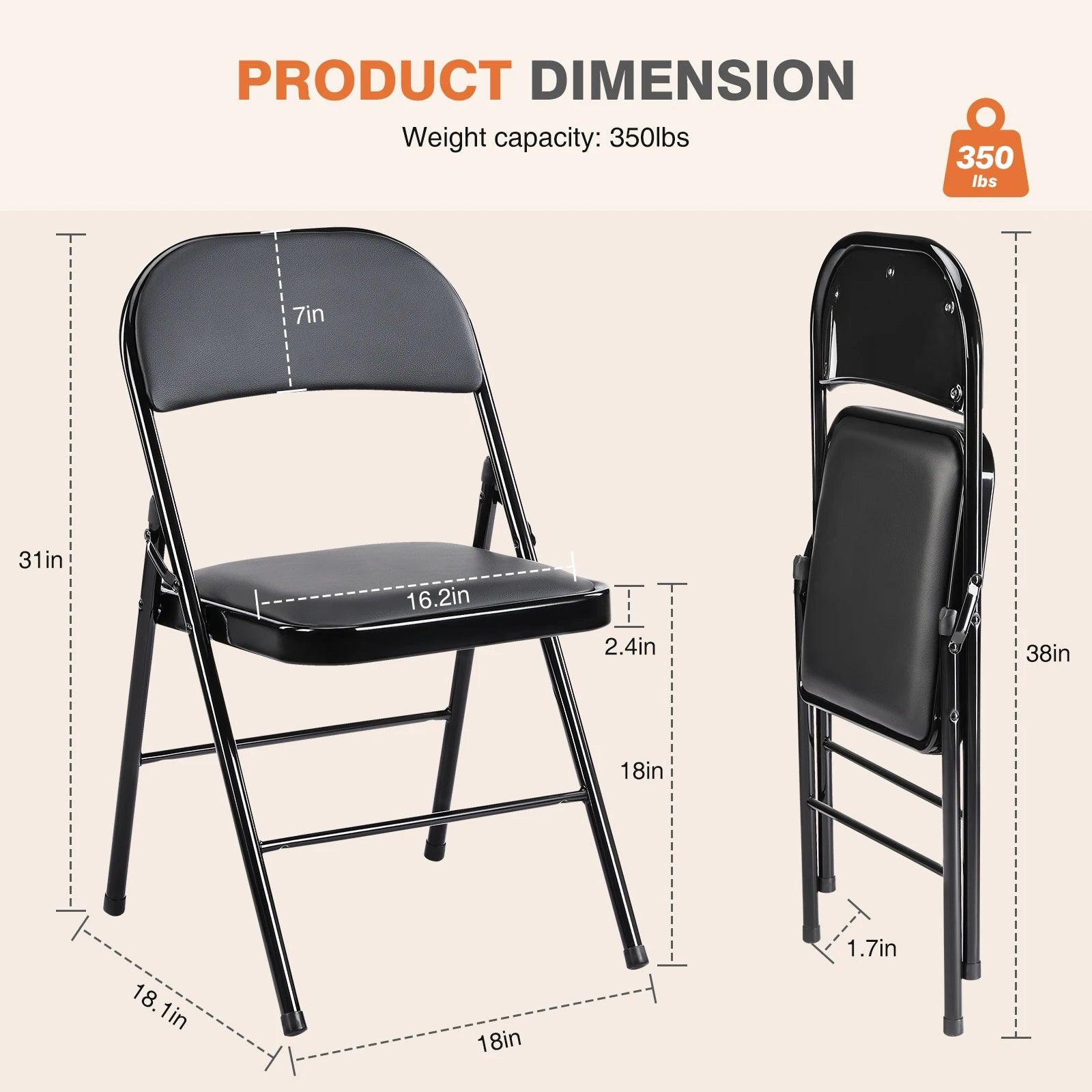 JHK Leather Padded Folding Chairs 2 Pack Metal Easy Storage Outdoor - Platinum-Level Office Chairs