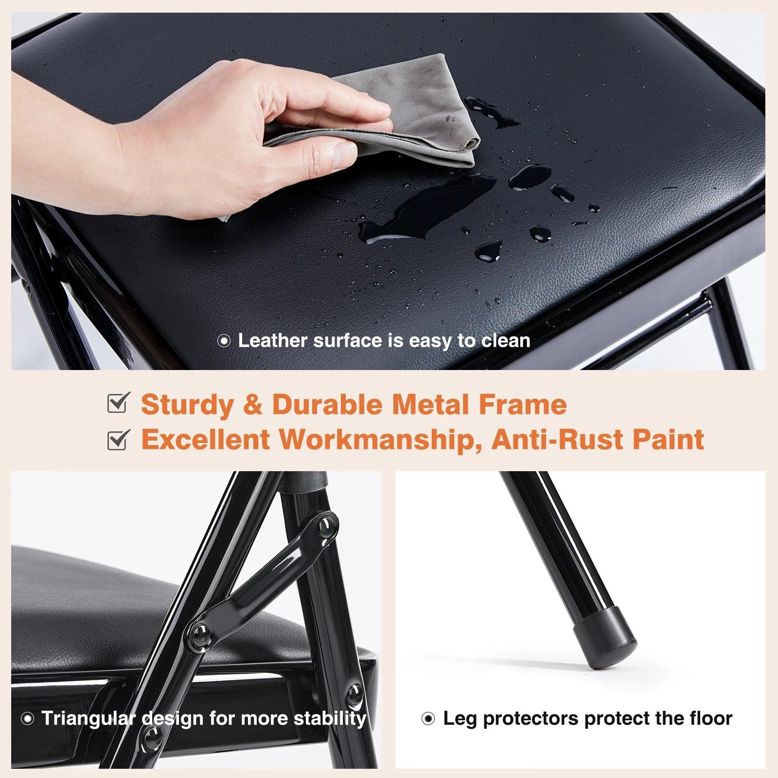 JHK Leather Padded Folding Chairs 2 Pack Metal Easy Storage Outdoor - Platinum-Level Office Chairs