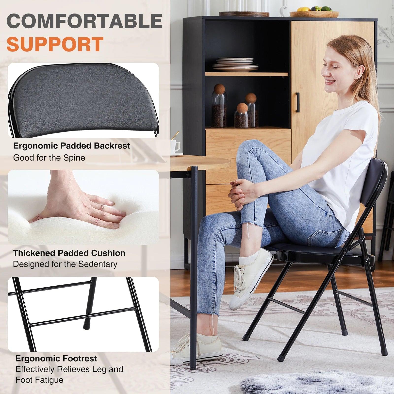 JHK Leather Padded Folding Chairs 2 Pack Metal Easy Storage Outdoor - Platinum-Level Office Chairs