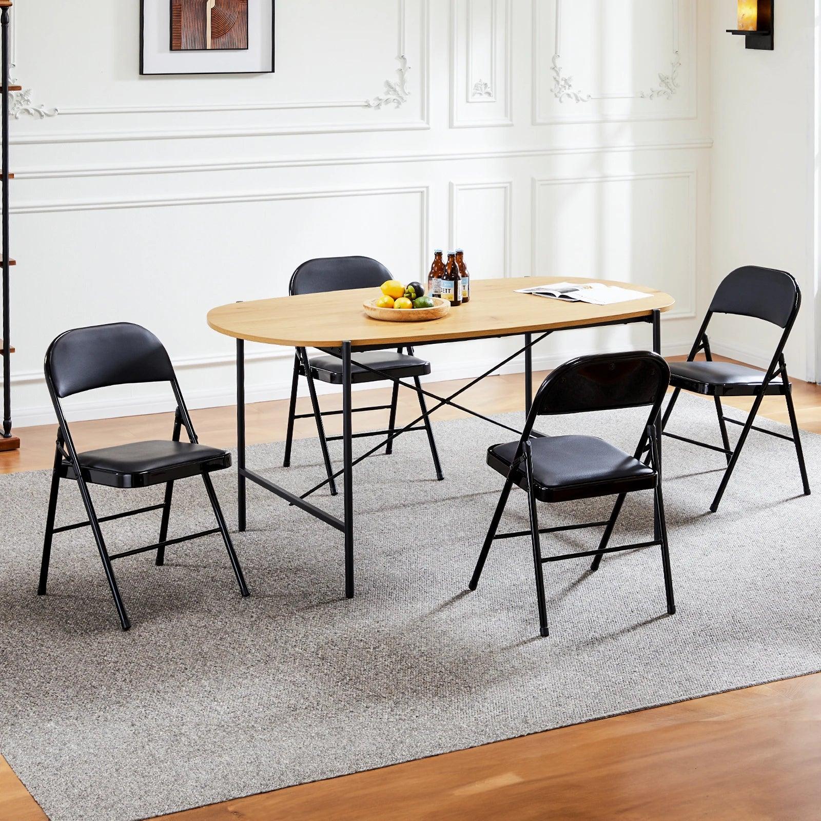 JHK Leather Padded Folding Chairs 2 Pack Metal Easy Storage Outdoor - Platinum-Level Office Chairs