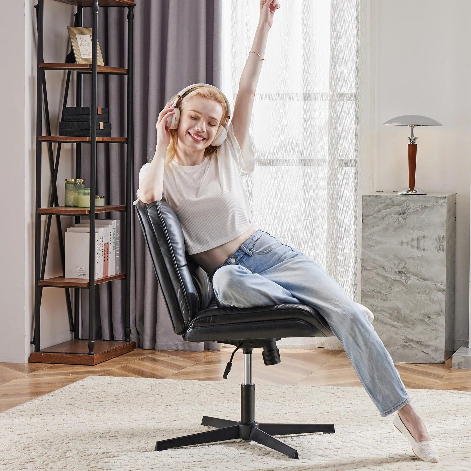 JHK PU Leather Cross Legged Office Chair Adjustable Swivel Desk Chair - Platinum-Level Office Chairs