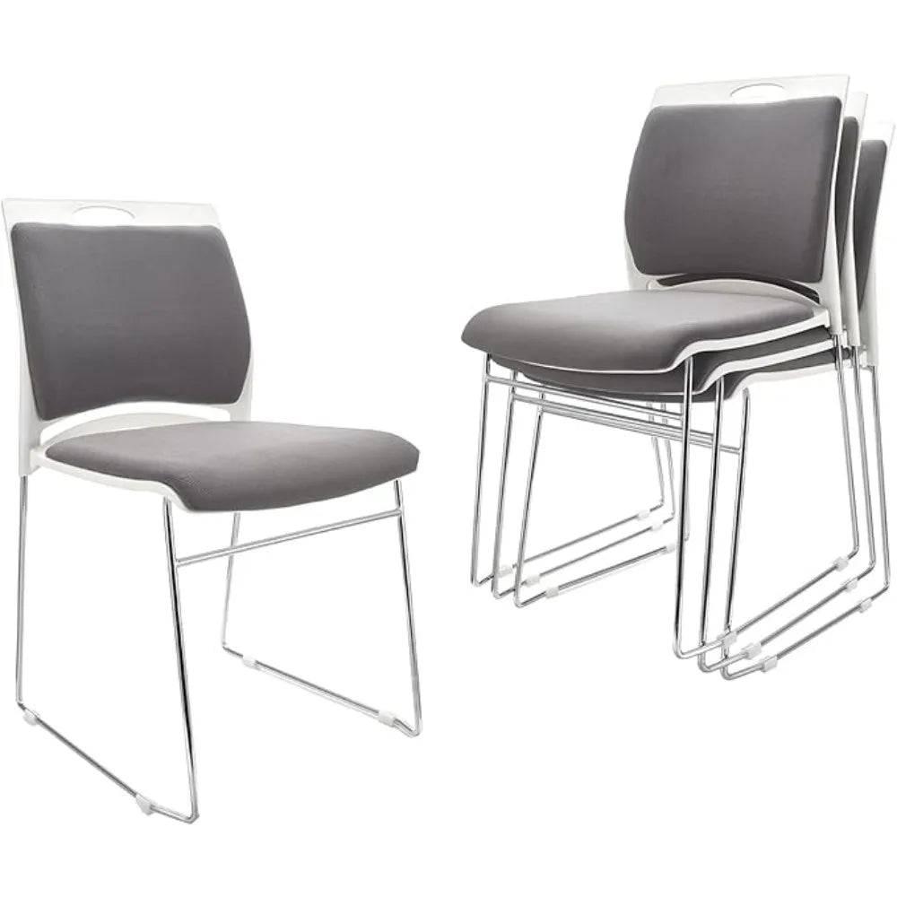 Set of 4 High-Capacity Stacking Chairs for Home and Office - Sleek Gray Reception Chairs with Sled Base - Platinum-Level Office Chairs