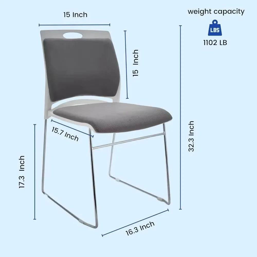 Set of 4 High-Capacity Stacking Chairs for Home and Office - Sleek Gray Reception Chairs with Sled Base - Platinum-Level Office Chairs