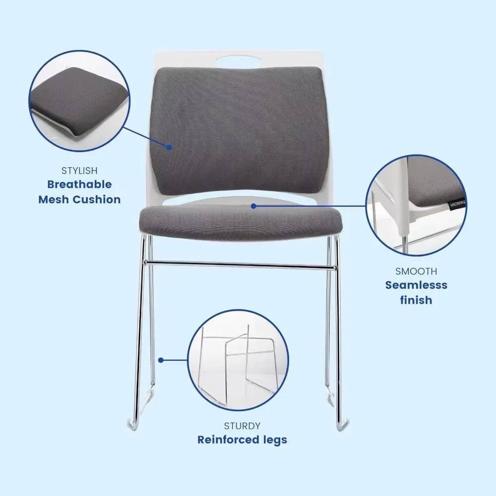 Set of 4 High-Capacity Stacking Chairs for Home and Office - Sleek Gray Reception Chairs with Sled Base - Platinum-Level Office Chairs