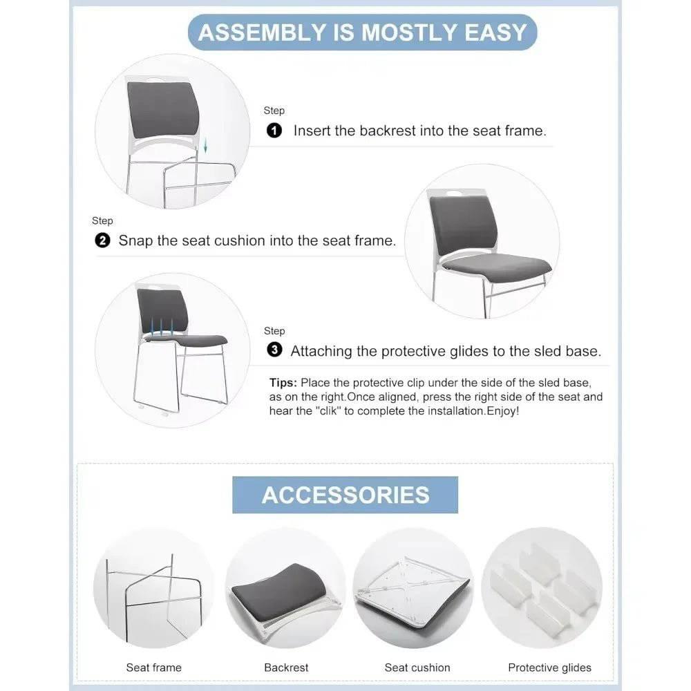 Set of 4 High-Capacity Stacking Chairs for Home and Office - Sleek Gray Reception Chairs with Sled Base - Platinum-Level Office Chairs