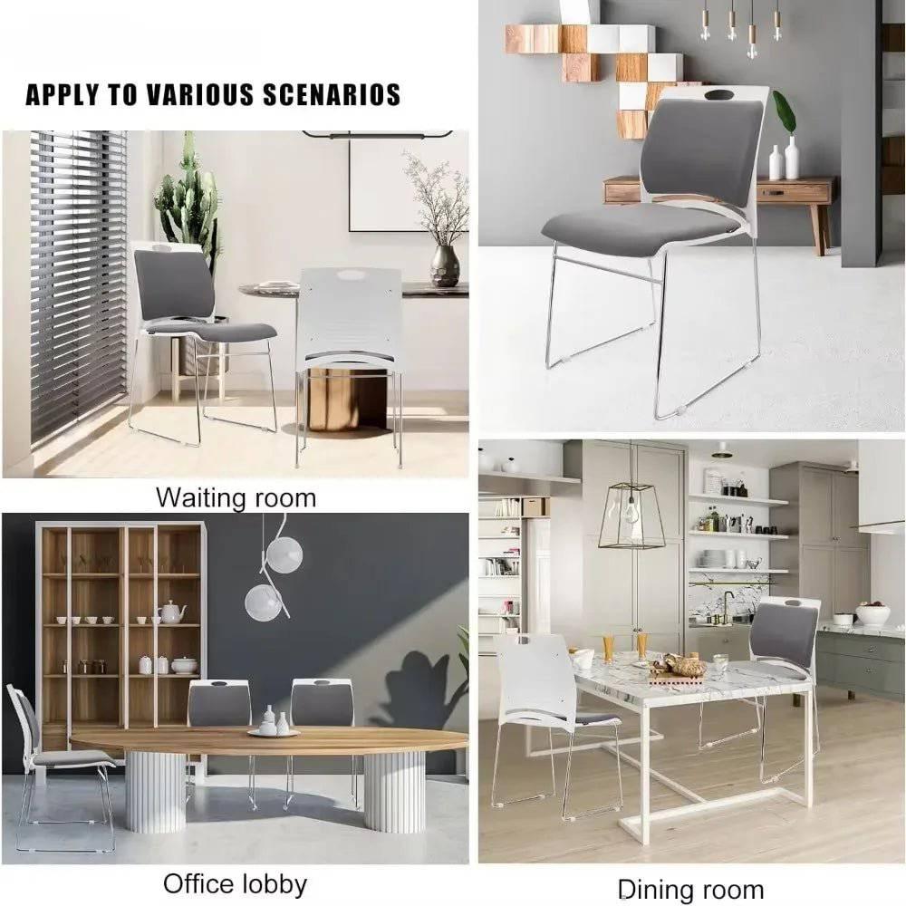 Set of 4 High-Capacity Stacking Chairs for Home and Office - Sleek Gray Reception Chairs with Sled Base - Platinum-Level Office Chairs