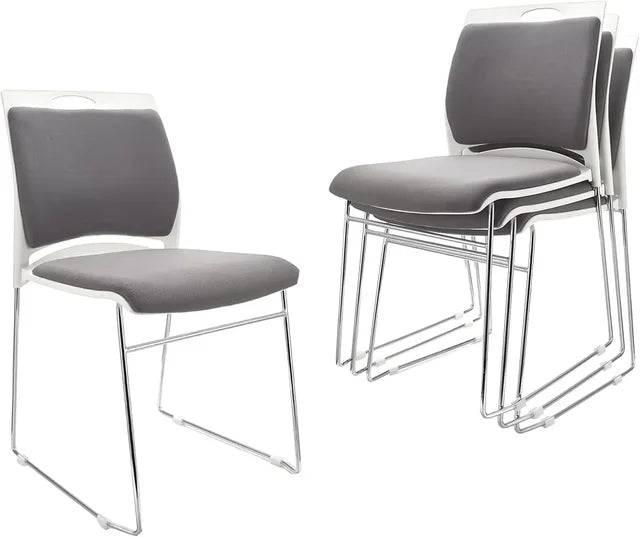 Set of 4 High-Capacity Stacking Chairs for Home and Office - Sleek Gray Reception Chairs with Sled Base - Platinum-Level Office Chairs