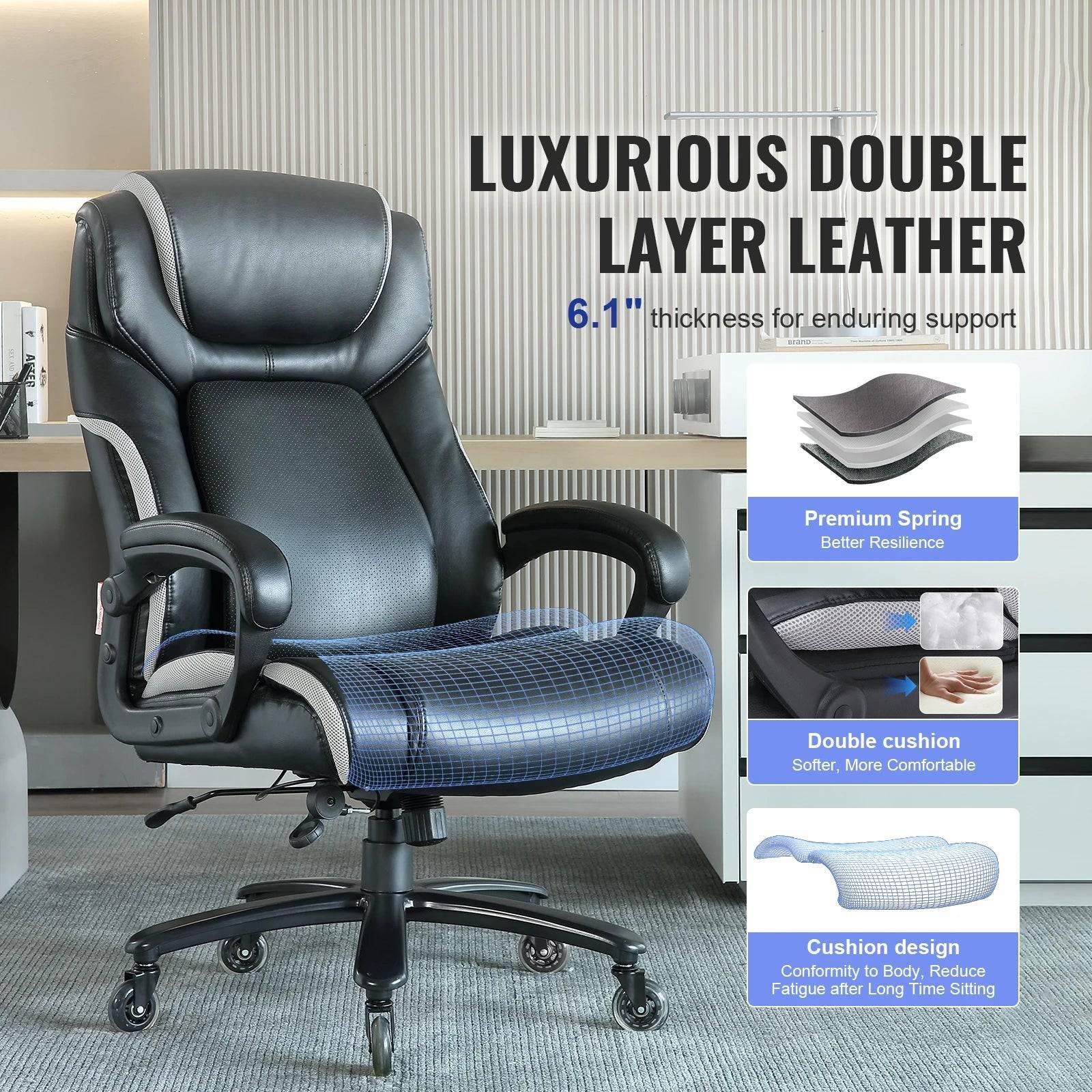 VEVOR High Back Office Chair with Adjustable Lumbar Support and Footrest - Heavy Duty PU Leather Design - Platinum-Level Office Chairs