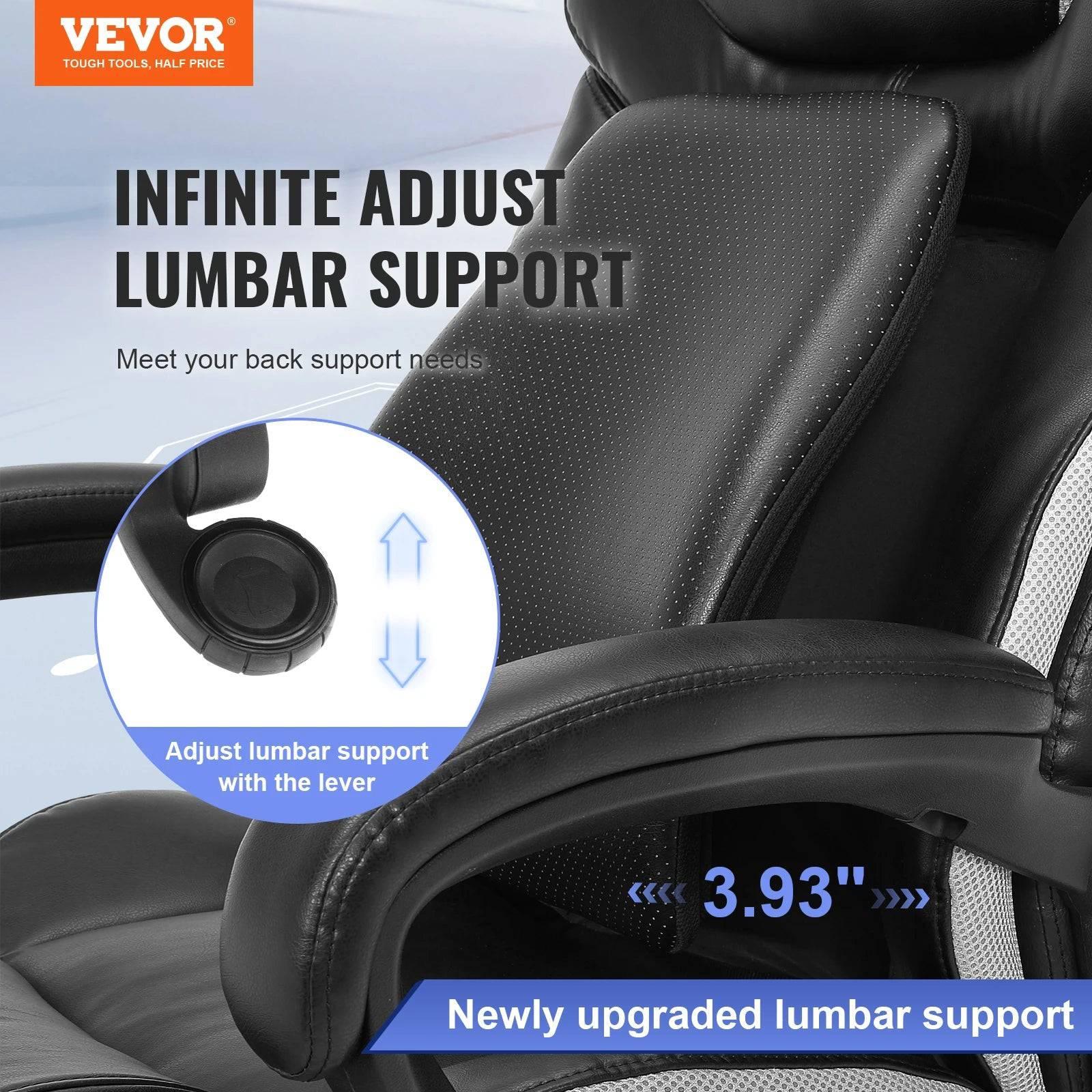 VEVOR High Back Office Chair with Adjustable Lumbar Support and Footrest - Heavy Duty PU Leather Design - Platinum-Level Office Chairs