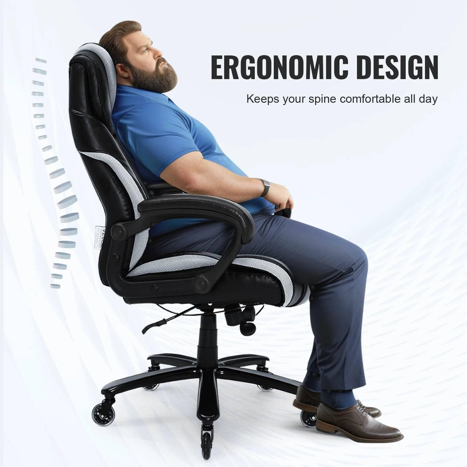 VEVOR High Back Office Chair with Adjustable Lumbar Support and Footrest - Heavy Duty PU Leather Design - Platinum-Level Office Chairs