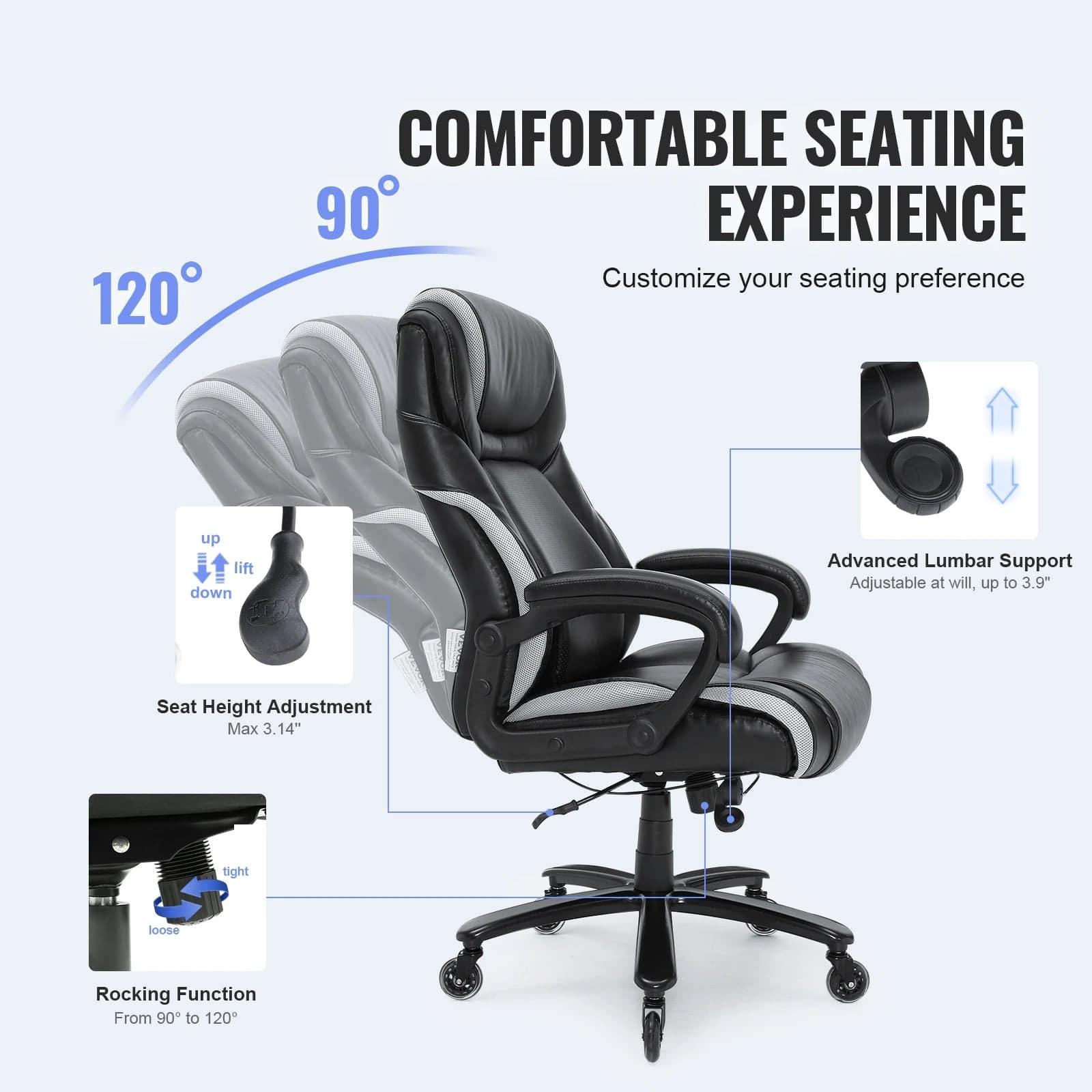 VEVOR High Back Office Chair with Adjustable Lumbar Support and Footrest - Heavy Duty PU Leather Design - Platinum-Level Office Chairs