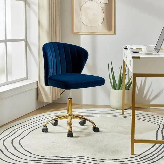 Adjustable Velvet Task Chair with Gold Casters, Compact Swivel Desk Chair for Home Office and Vanity - Platinum-Level Office Chairs
