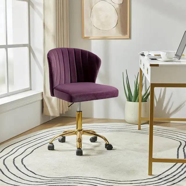 Adjustable Velvet Task Chair with Gold Casters, Compact Swivel Desk Chair for Home Office and Vanity - Platinum-Level Office Chairs
