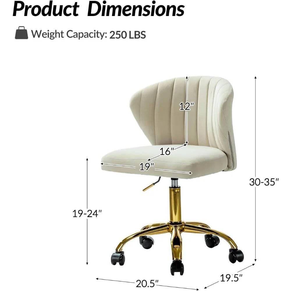 Adjustable Velvet Task Chair with Gold Casters, Compact Swivel Desk Chair for Home Office and Vanity - Platinum-Level Office Chairs