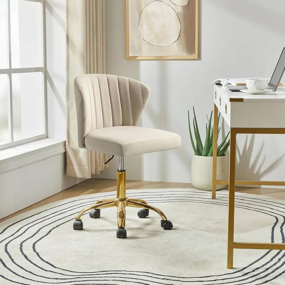 Adjustable Velvet Task Chair with Gold Casters, Compact Swivel Desk Chair for Home Office and Vanity - Platinum-Level Office Chairs