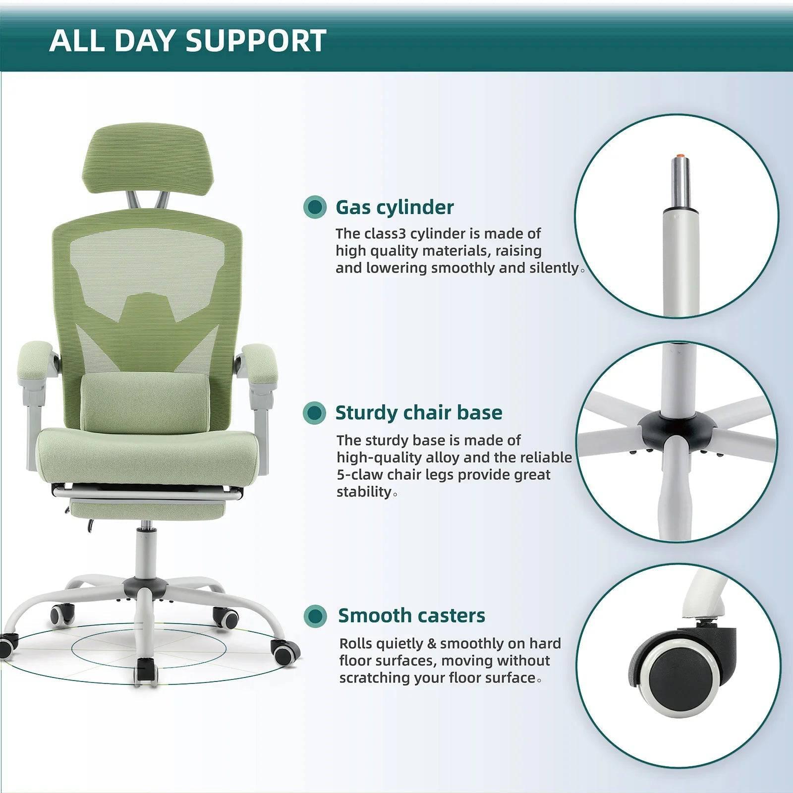 Ergonomic High Back Mesh Rocking Gaming Chair with Adjustable Lumbar Support and Retractable Footrest - Platinum-Level Office Chairs