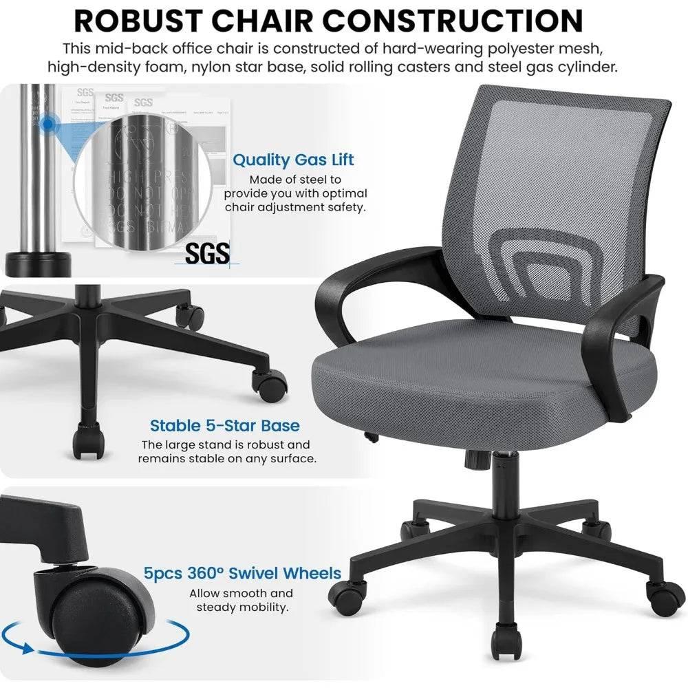Ergonomic Mid Back Executive Office Chair with Lumbar Support and Rolling Wheels for Gaming and Computer Use - Platinum-Level Office Chairs