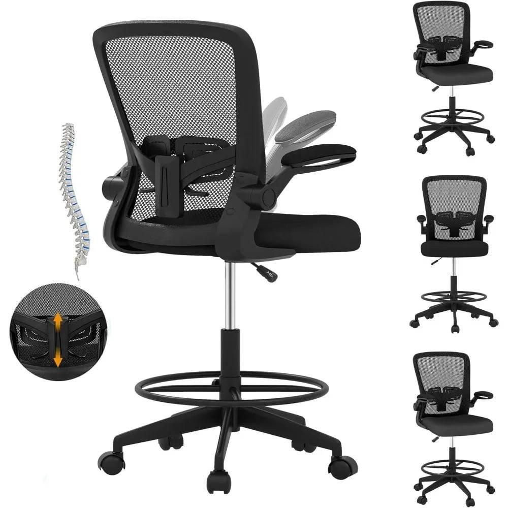 Ergonomic Tall Drafting Chair with Adjustable Features and Flip-up Armrests for Standing Desks - Platinum-Level Office Chairs