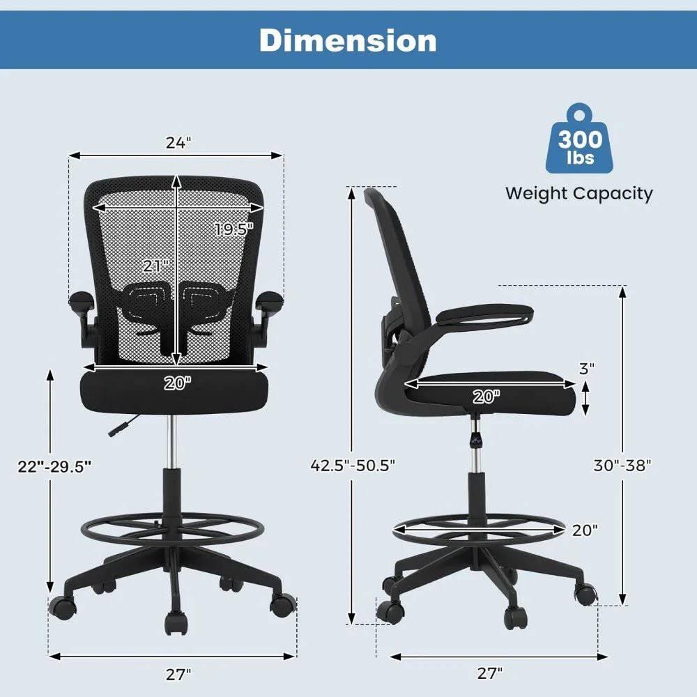 Ergonomic Tall Drafting Chair with Adjustable Features and Flip-up Armrests for Standing Desks - Platinum-Level Office Chairs