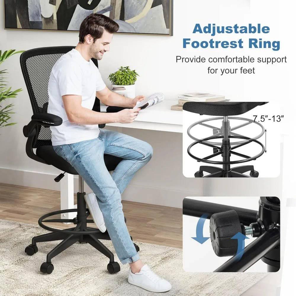 Ergonomic Tall Drafting Chair with Adjustable Features and Flip-up Armrests for Standing Desks - Platinum-Level Office Chairs