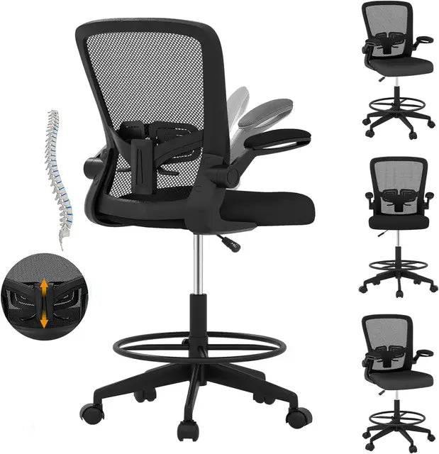 Ergonomic Tall Drafting Chair with Adjustable Features and Flip-up Armrests for Standing Desks - Platinum-Level Office Chairs