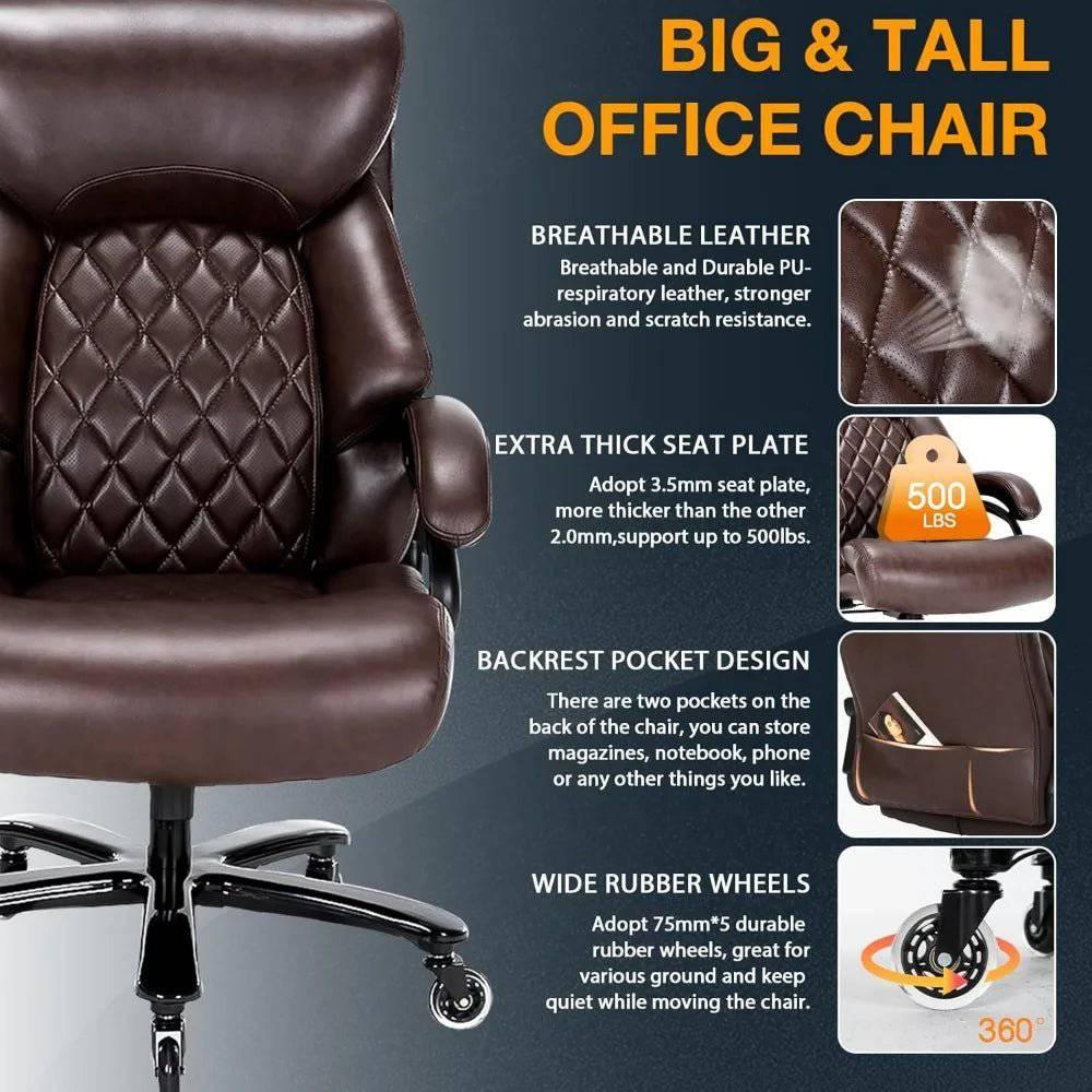 Extra Wide Big and Tall Executive Office Chair for Heavy Individuals, 500LBS Capacity High Back Comfort - Platinum-Level Office Chairs