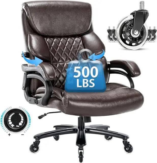 Heavy-Duty Executive Rolling Office Chair for Big and Tall Users - 500 LBS Capacity with Adjustable Lumbar Support - Platinum-Level Office Chairs