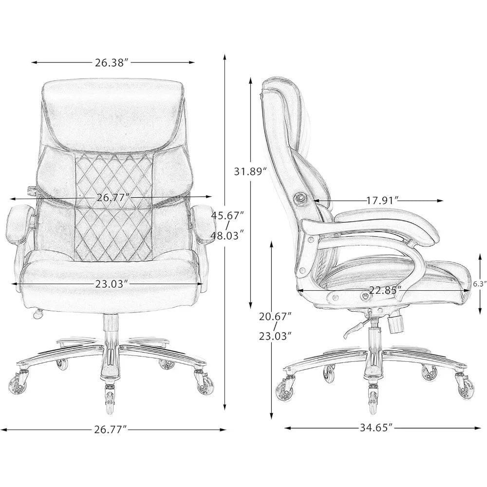 Heavy-Duty Executive Rolling Office Chair for Big and Tall Users - 500 LBS Capacity with Adjustable Lumbar Support - Platinum-Level Office Chairs