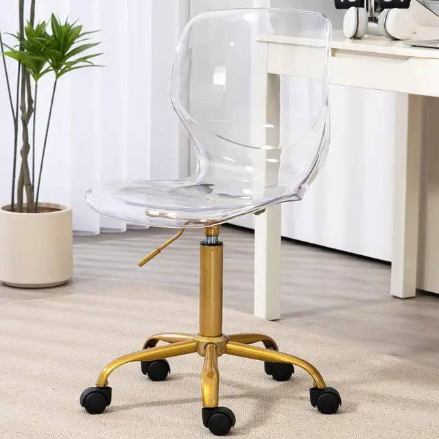 Modern Acrylic Swivel Desk Chair with Gold Legs - Armless Adjustable Home Office Vanity Chair - Platinum-Level Office Chairs