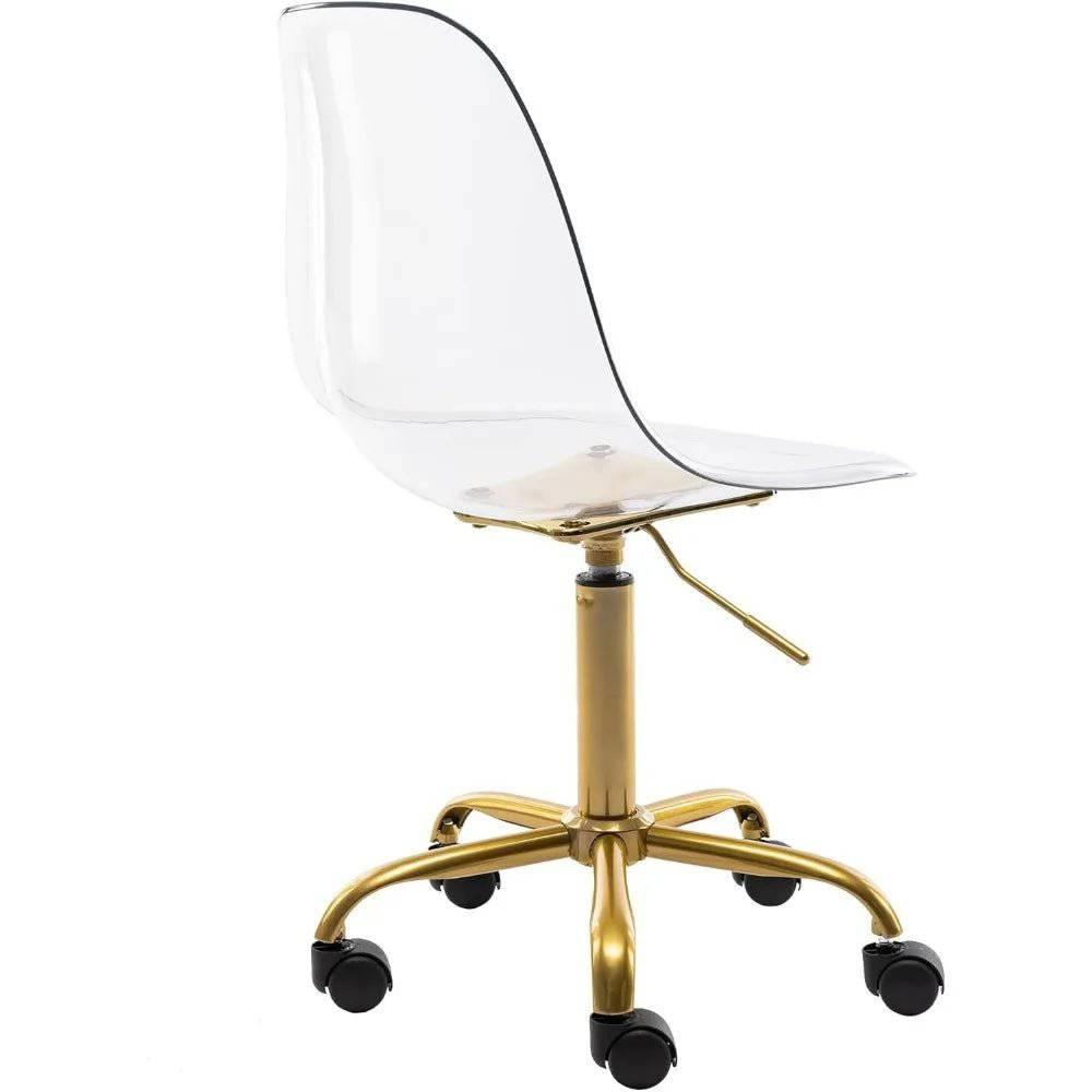 Modern Acrylic Swivel Desk Chair with Gold Legs - Armless Adjustable Home Office Vanity Chair - Platinum-Level Office Chairs