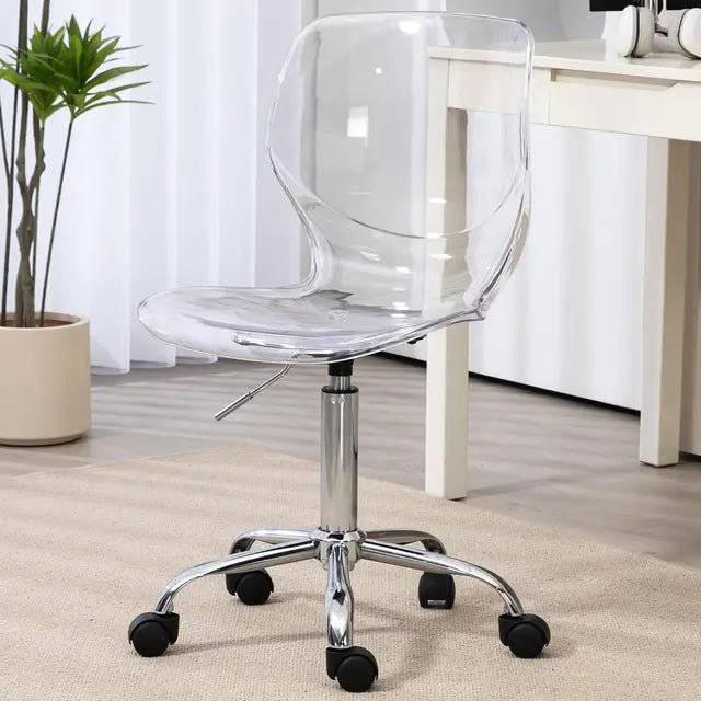 Modern Acrylic Swivel Desk Chair with Gold Legs - Armless Adjustable Home Office Vanity Chair - Platinum-Level Office Chairs