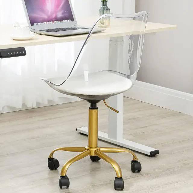 Modern Acrylic Swivel Desk Chair with Gold Legs - Armless Adjustable Home Office Vanity Chair - Platinum-Level Office Chairs