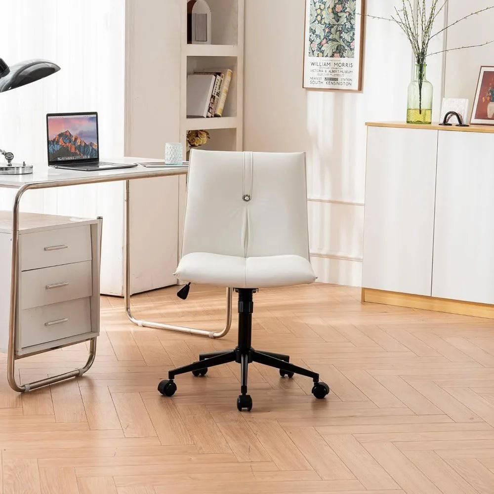 Modern Armless Leather Office Chair - Comfortable Swivel Desk Chair with Wheels for Home and Office - Platinum-Level Office Chairs