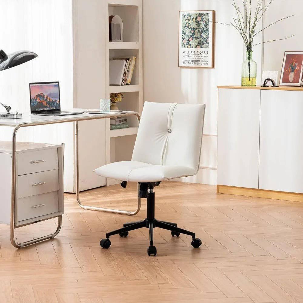 Modern Armless Leather Office Chair - Comfortable Swivel Desk Chair with Wheels for Home and Office - Platinum-Level Office Chairs
