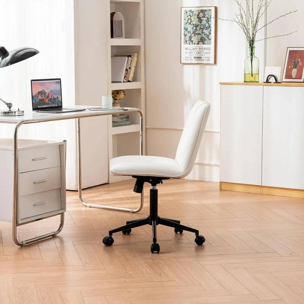 Modern Armless Leather Office Chair - Comfortable Swivel Desk Chair with Wheels for Home and Office - Platinum-Level Office Chairs
