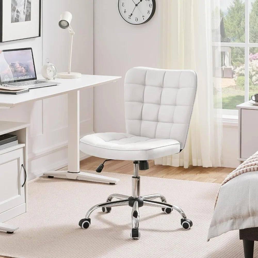 Modern Armless Tufted Office Chair with Faux Leather Upholstery and Adjustable Height - Platinum-Level Office Chairs