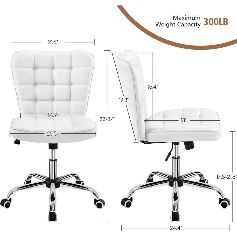 Modern Armless Tufted Office Chair with Faux Leather Upholstery and Adjustable Height - Platinum-Level Office Chairs
