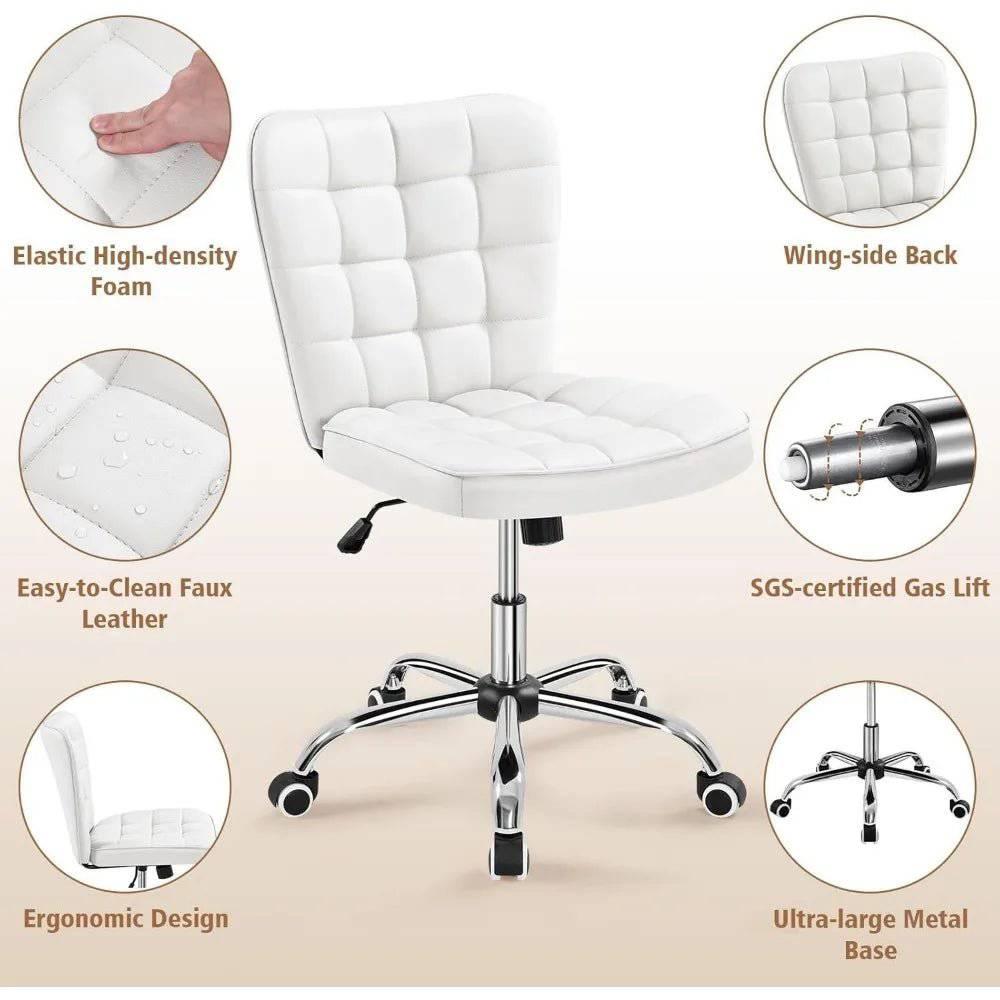 Modern Armless Tufted Office Chair with Faux Leather Upholstery and Adjustable Height - Platinum-Level Office Chairs