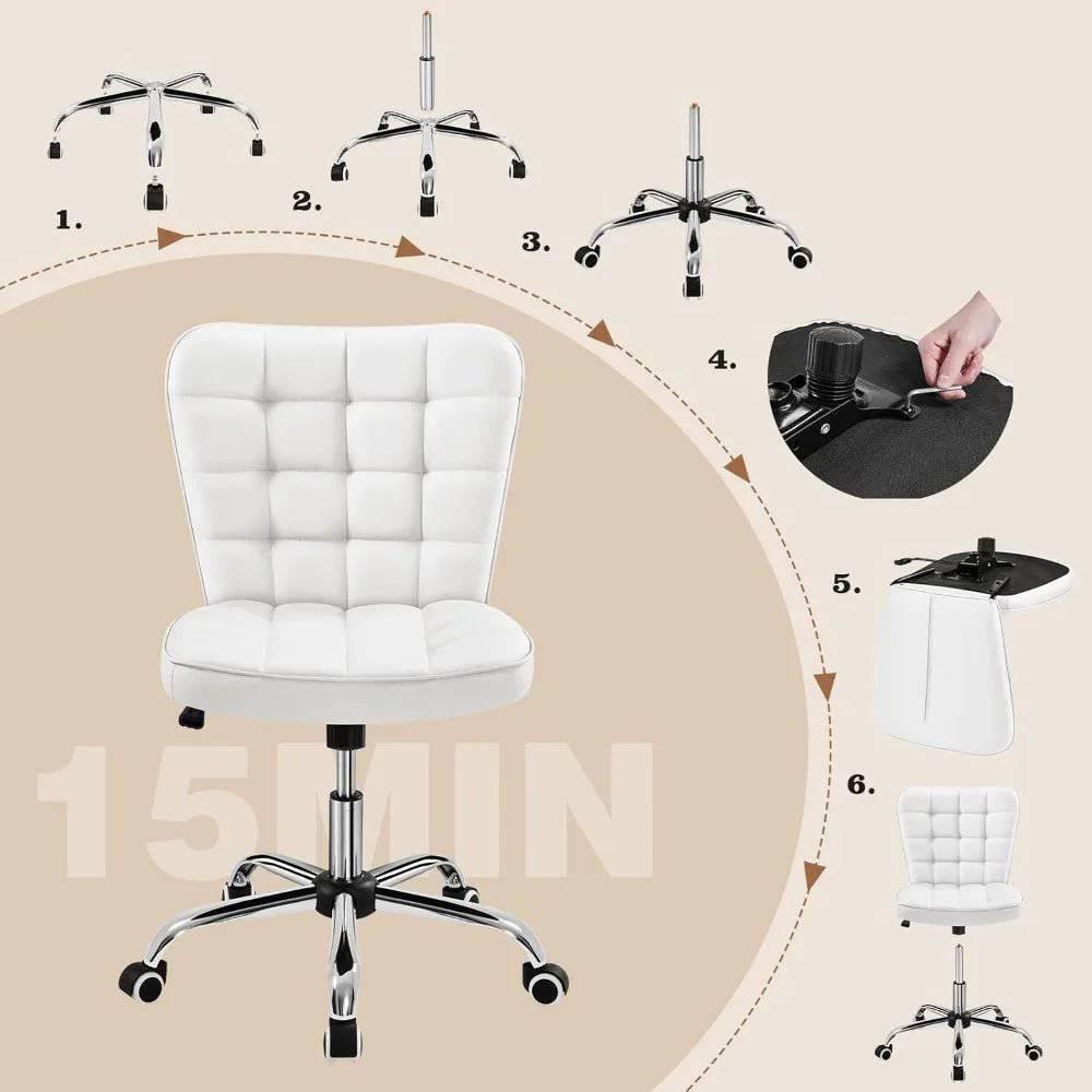 Modern Armless Tufted Office Chair with Faux Leather Upholstery and Adjustable Height - Platinum-Level Office Chairs